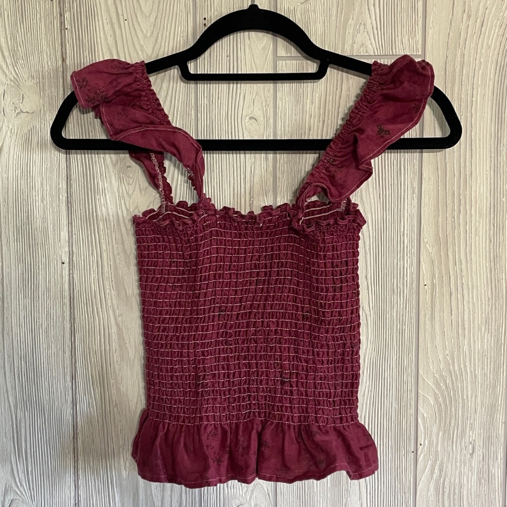 Reformation Burgundy Smocked Top - Picture 2 of 4